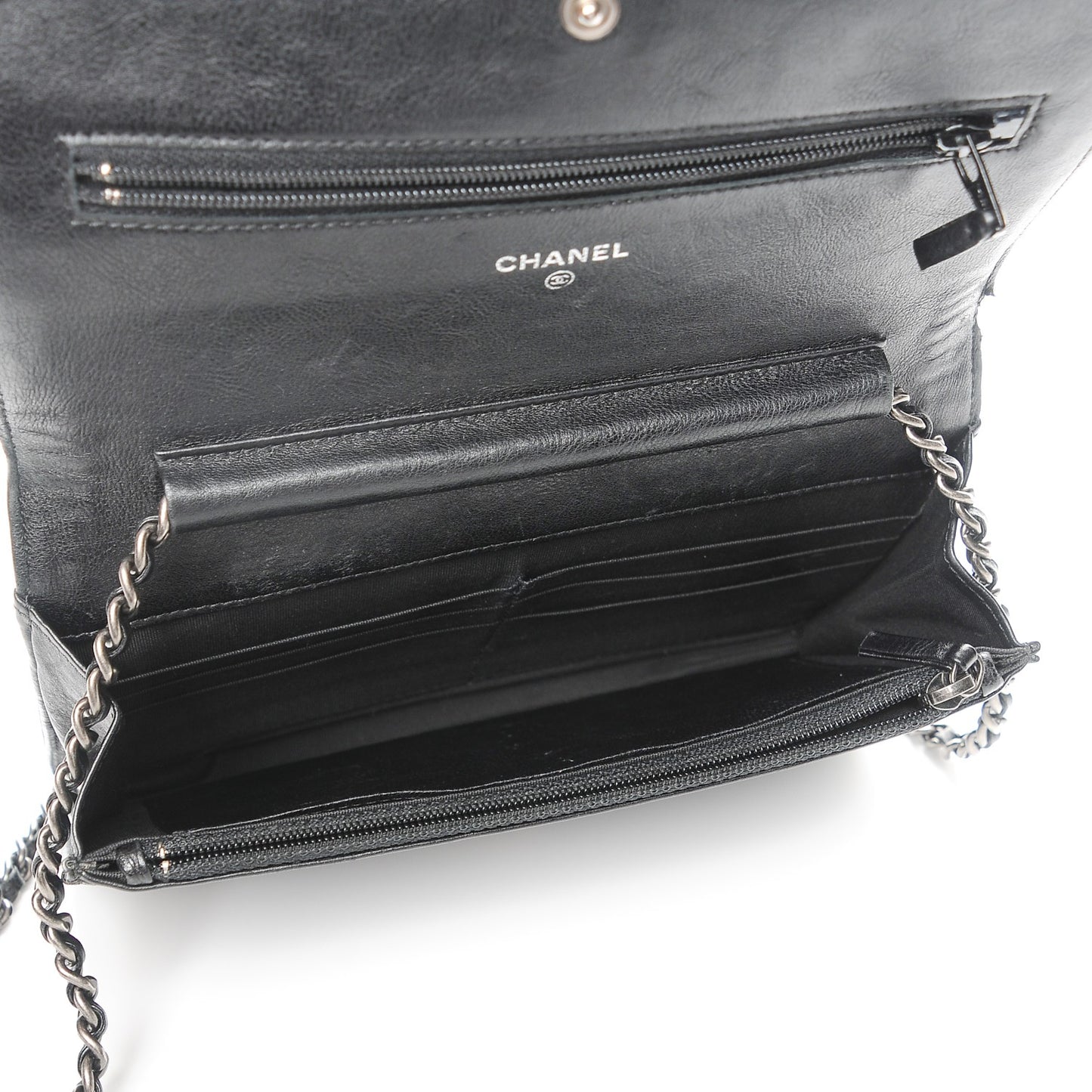 Calfskin Quilted Chain Around Boy Wallet On Chain WOC Black