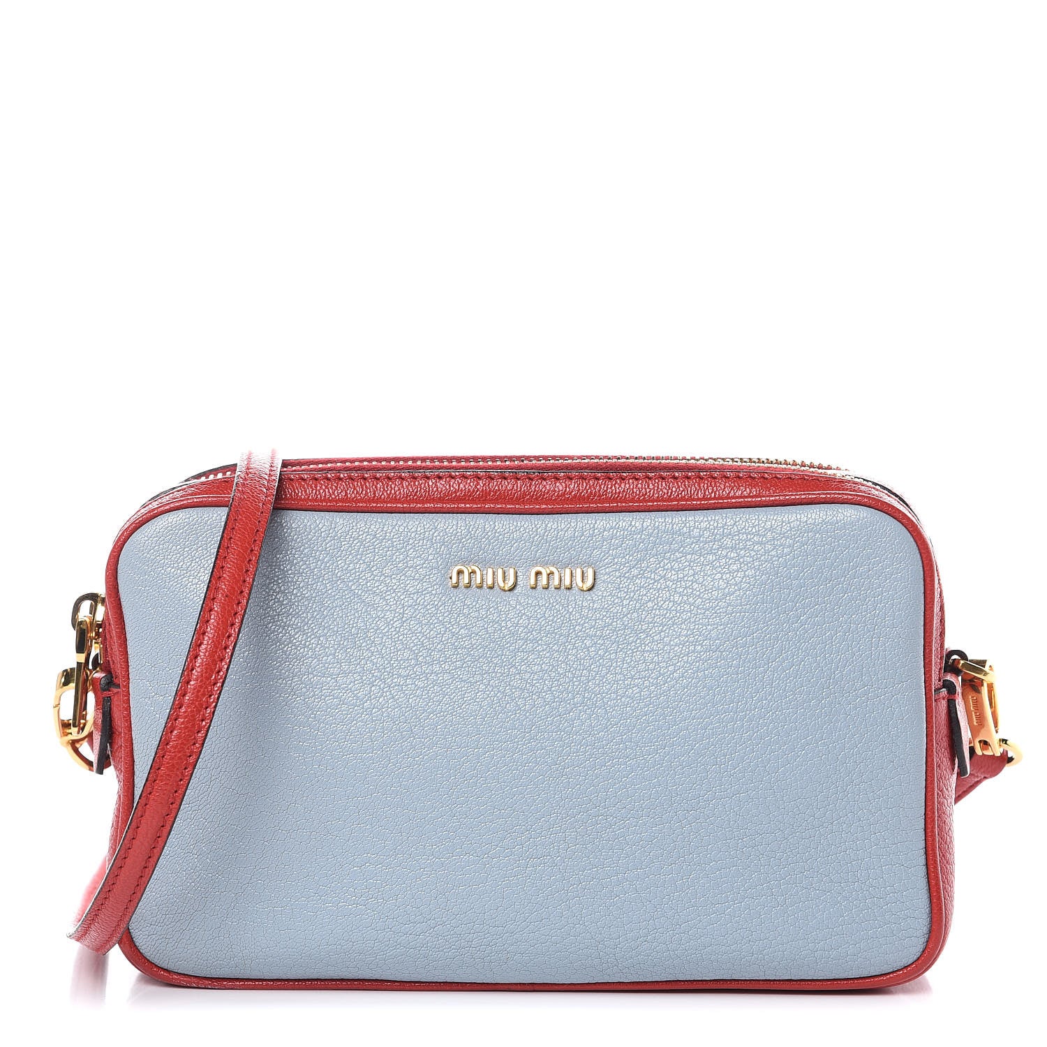 Miu Miu Goatskin Madras Double Zip Crossbody Bag Rosso Cielo 1 of 13