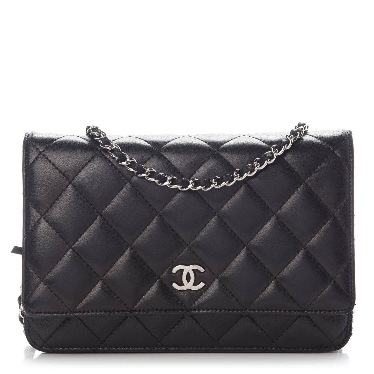 Lambskin Quilted Wallet On Chain WOC Black