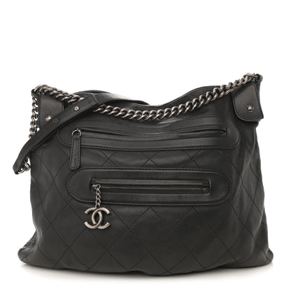 Chanel Calfskin Stitched Double Zip Hobo Black 1 of 14