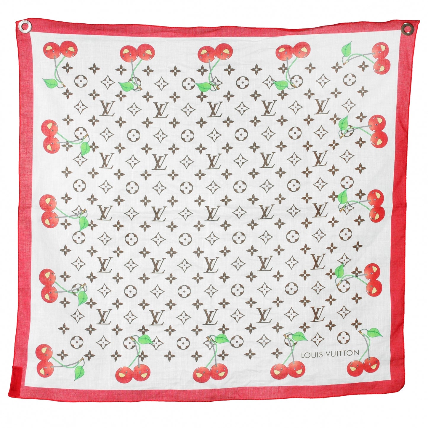 Cotton Monogram Cerises Scarf White