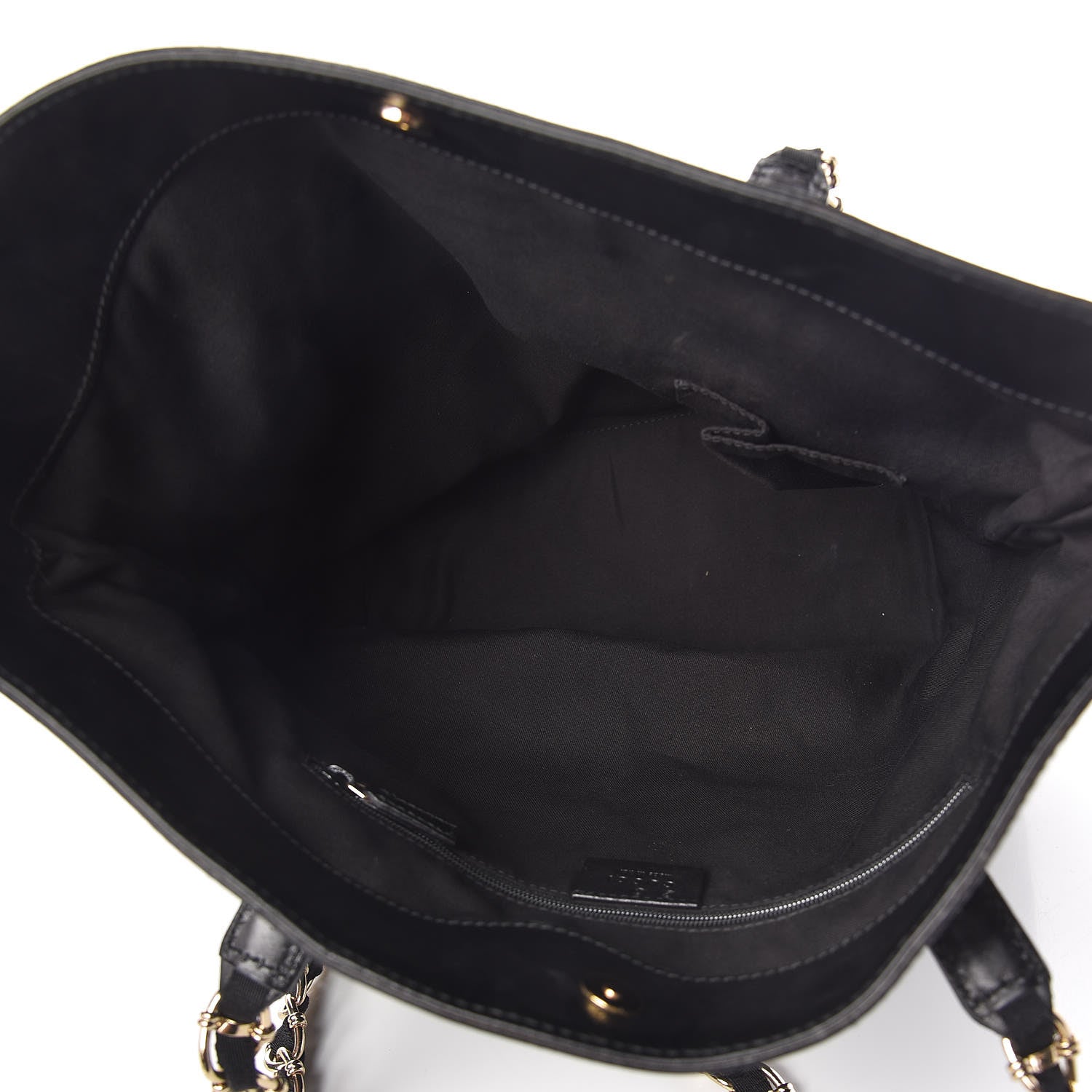 Gucci Denim Monogram Chain Bucket Tote Black 5 of 10