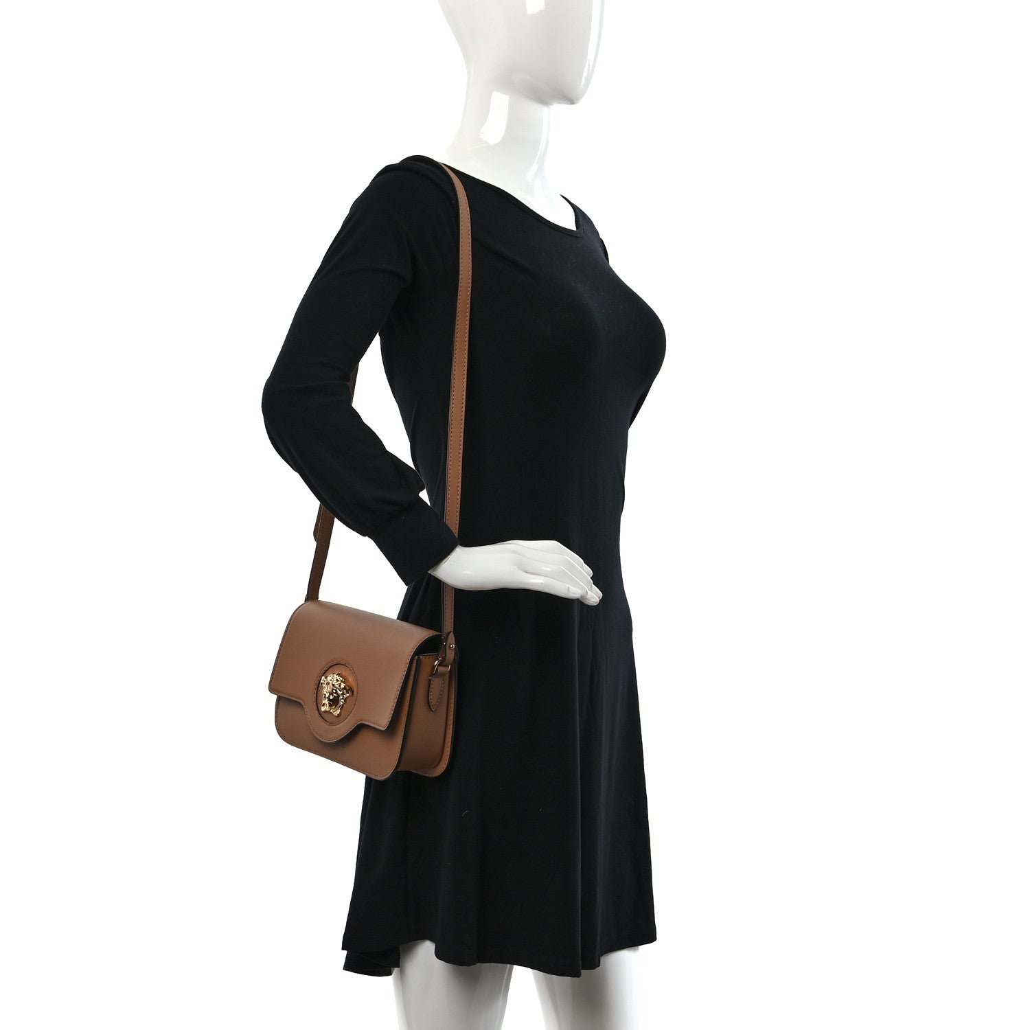 Versace Grained Calfskin La Medusa Flap Shoulder Bag Brown 2 of 8
