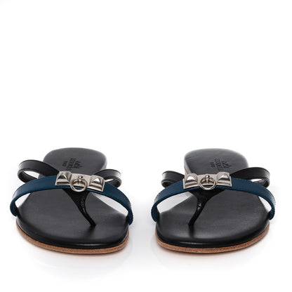 Hermes Nappa Calfskin Corfou Sandals 35 Black Lazulite 2 of 8