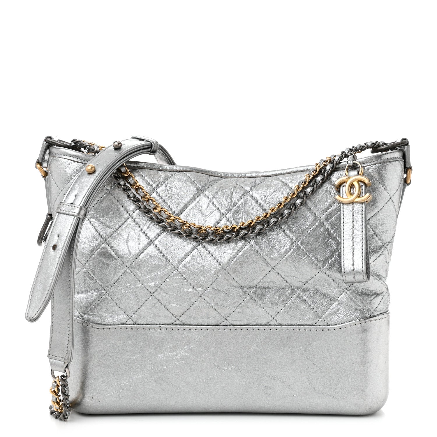 Chanel Metallic Aged Calfskin Quilted Medium Gabrielle Silver 1 of 12