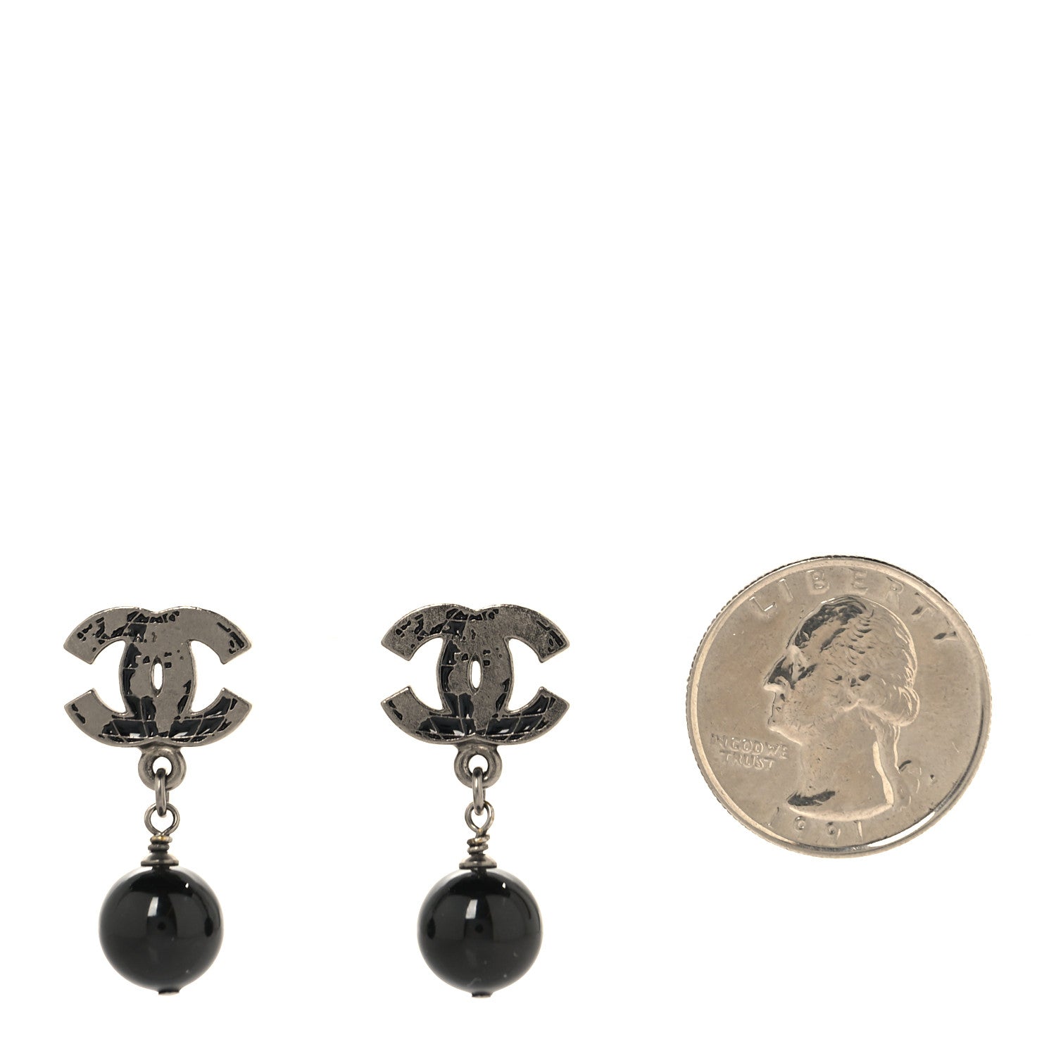 Chanel Ruthenium Pearl Bead CC Drop Earrings Black 2 of 4