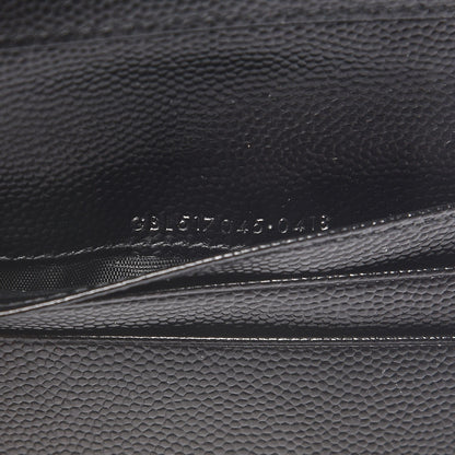 Saint Laurent Grain De Poudre Matelasse Chevron Monogram Zipped Card Case Black 7 of 8