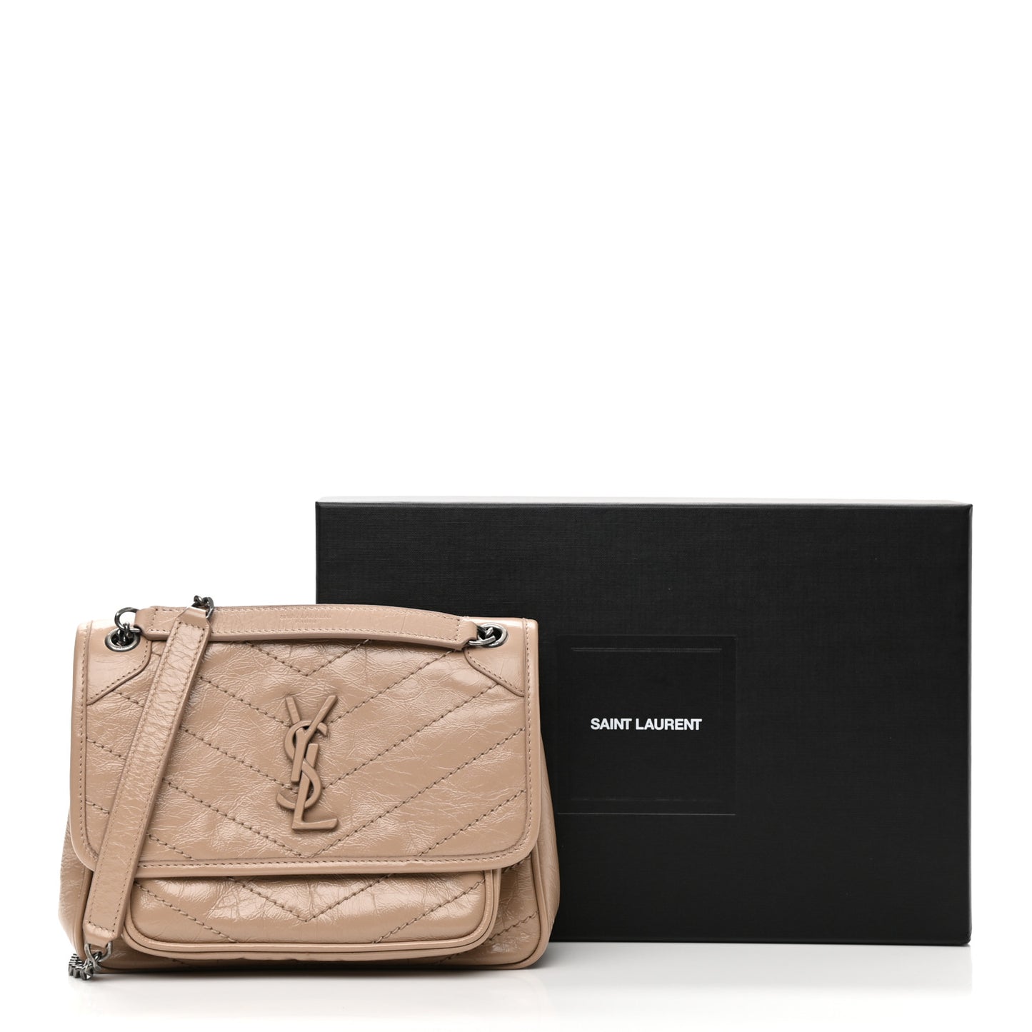 Crinkled Calfskin Matelasse Monogram Baby Niki Chain Satchel Light Taupe