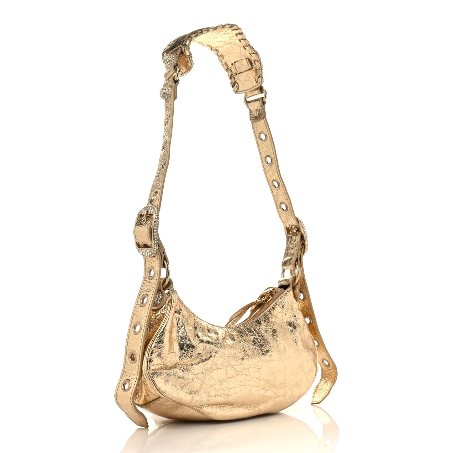 Metallic Agneau Arena Crystal Le Cagole Shoulder Bag XS Light Gold