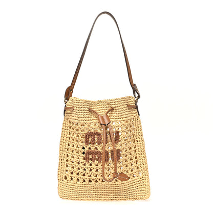 Miu Miu Raffia Crochet Drawstring Pouch Naturale Cognac 1 of 9