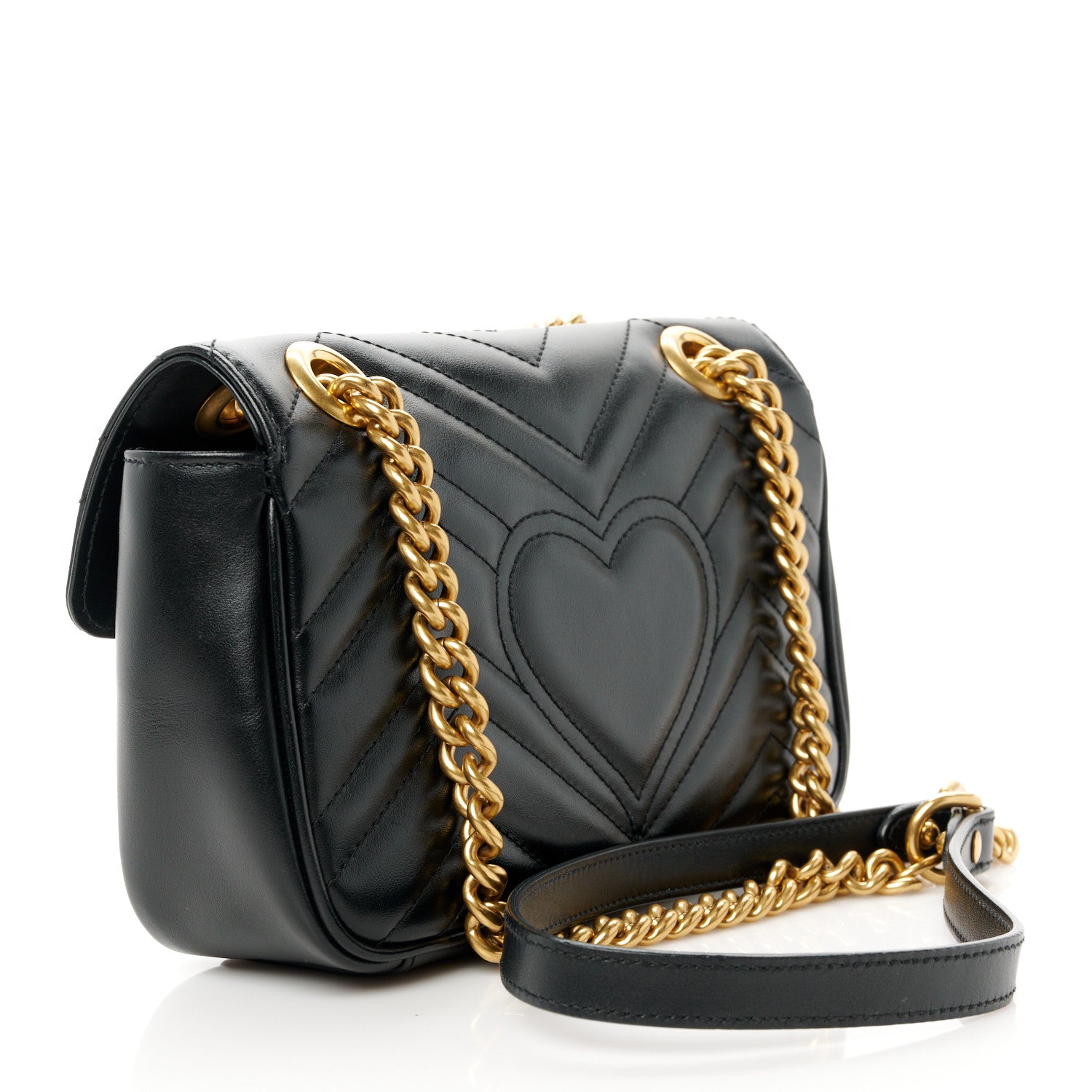 Gucci Calfskin Matelasse Mini GG Marmont Shoulder Bag Black 3 of 12
