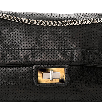 Chanel Metallic Crackled Calfskin Large Perforated Drill Flap Black 8 of 10