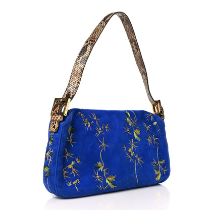Fendi Suede Embroidered Snakeskin Baguette Blue Multicolor 3 of 8