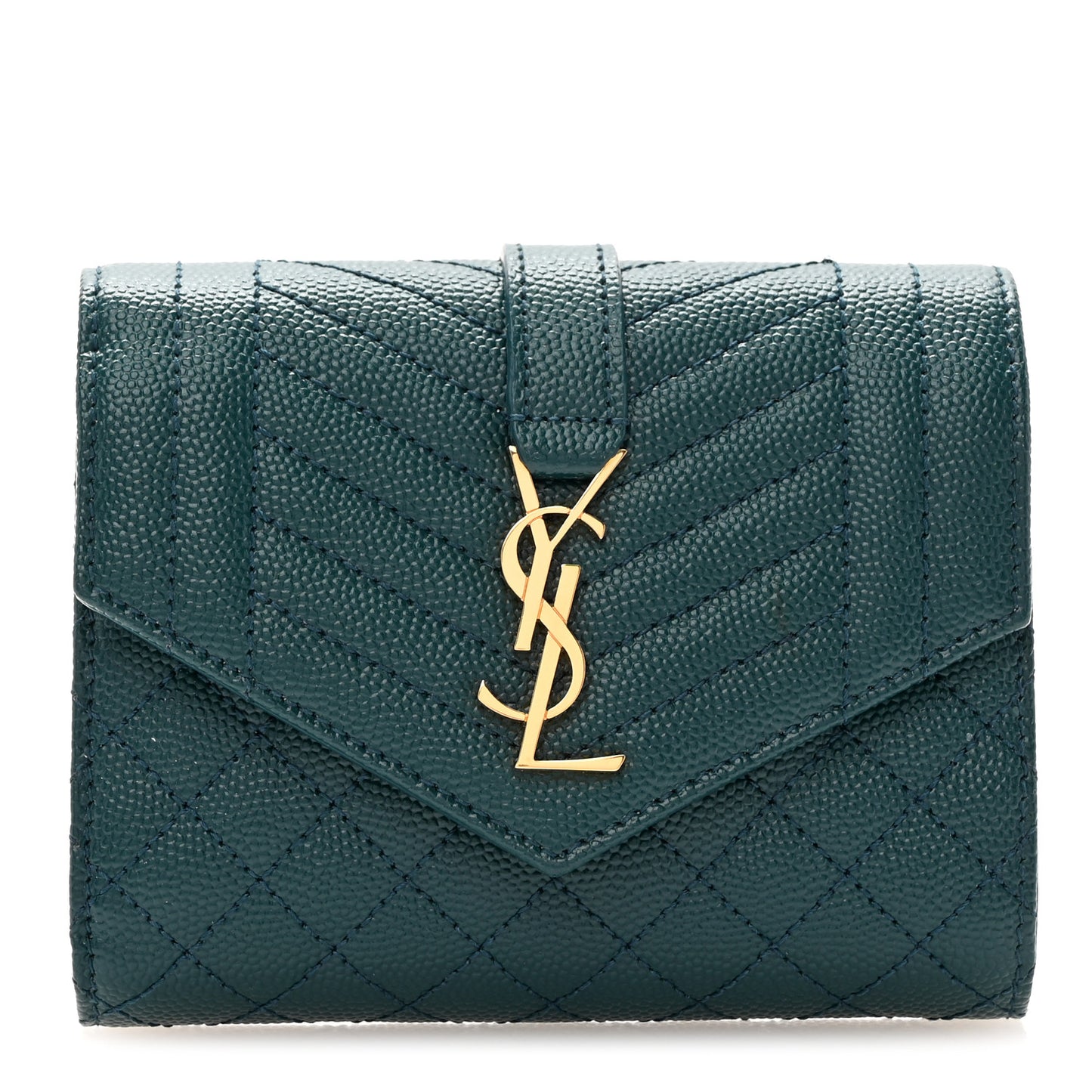 Grain De Poudre Mixed Matelasse Triquilt Monogram Compact Tri Fold Wallet Sea Turquois