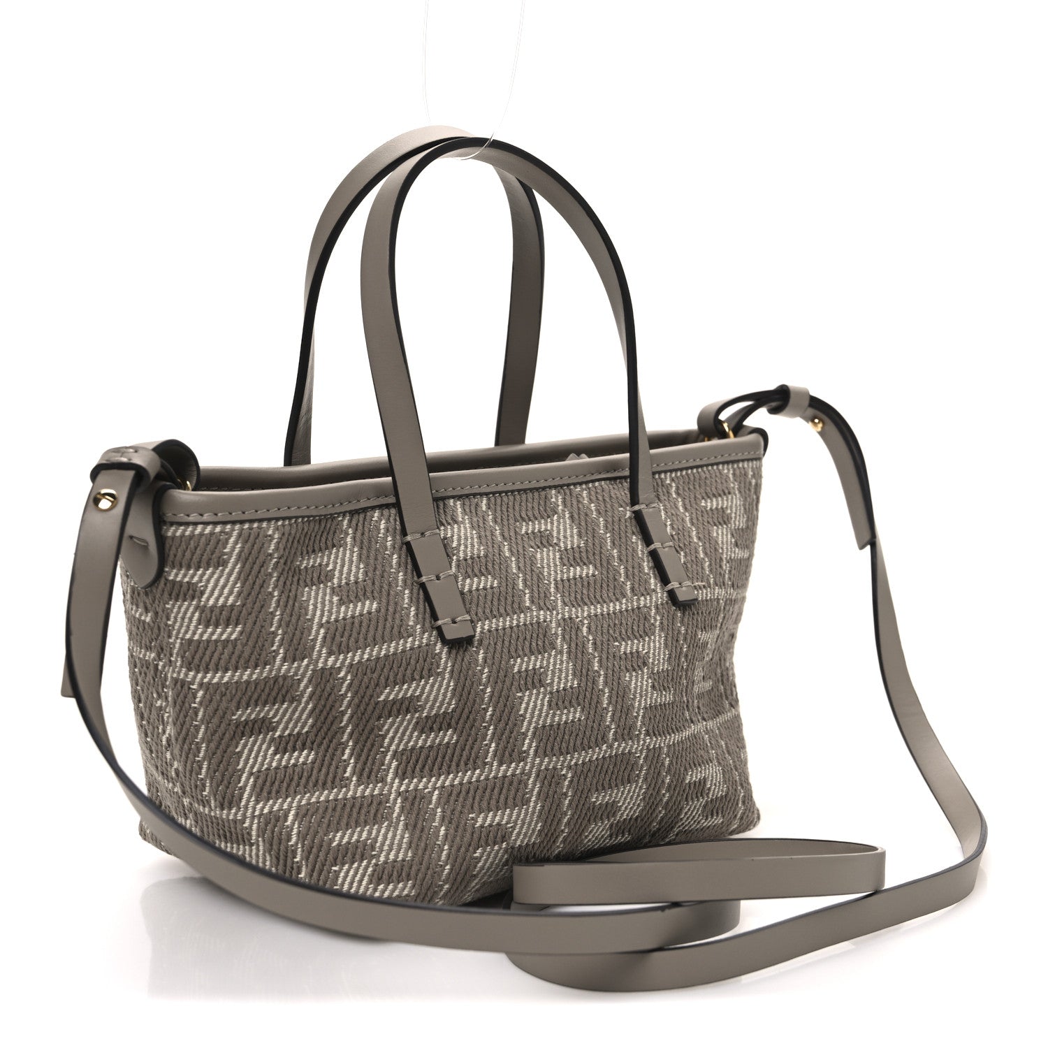 Fendi Denim Jacquard FF Effect Vitello Grace Mini Roll Tote Dove White Dove 3 of 10
