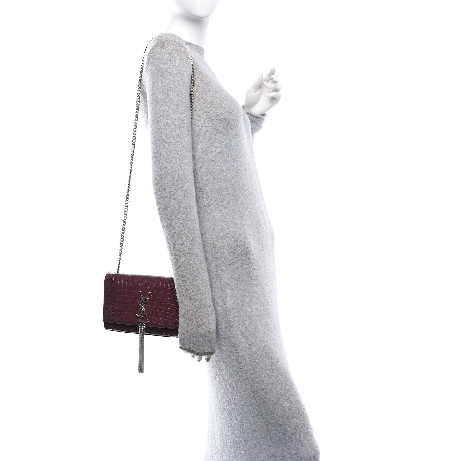 Saint Laurent Calfskin Crocodile Embossed Small Classic Monogram Kate Tassel Satchel Palissandre 2 of 10