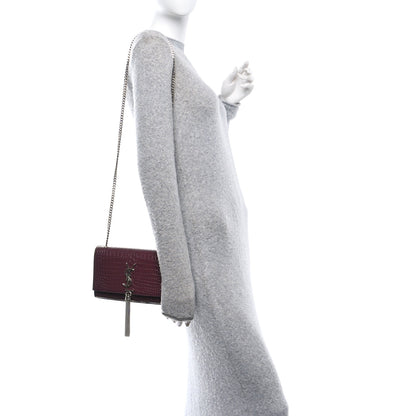 Saint Laurent Calfskin Crocodile Embossed Small Classic Monogram Kate Tassel Satchel Palissandre 2 of 10