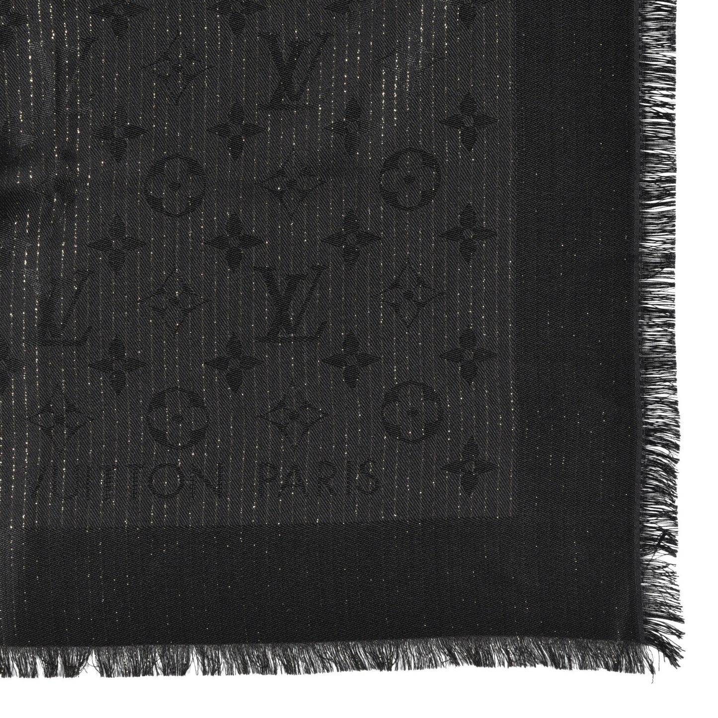 Silk Wool Monogram Shine Shawl Black