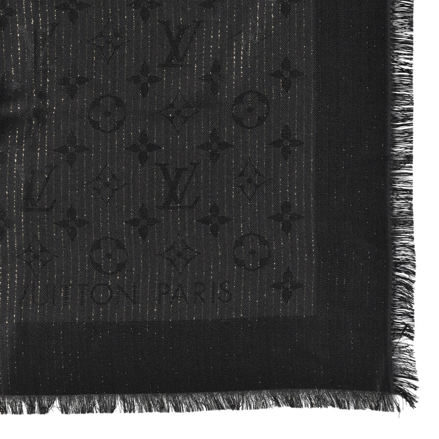 Louis Vuitton Silk Wool Monogram Shine Shawl Black 3 of 4
