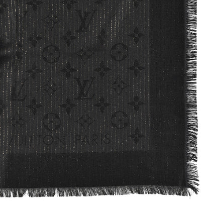 Louis Vuitton Silk Wool Monogram Shine Shawl Black 3 of 4