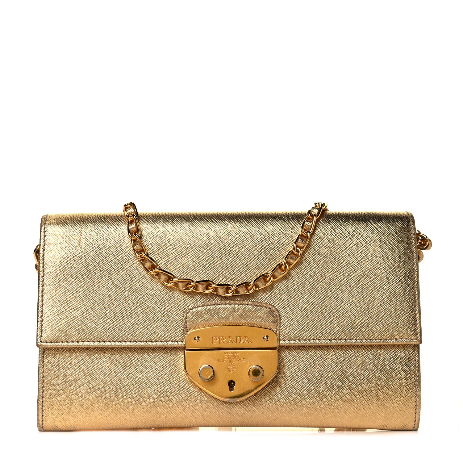 Prada Saffiano Lux Sound Wallet On Chain Platino 1 of 13