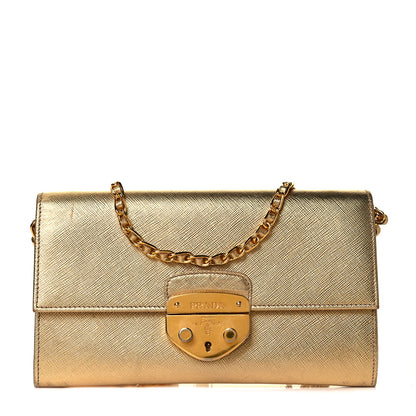Prada Saffiano Lux Sound Wallet On Chain Platino 1 of 13