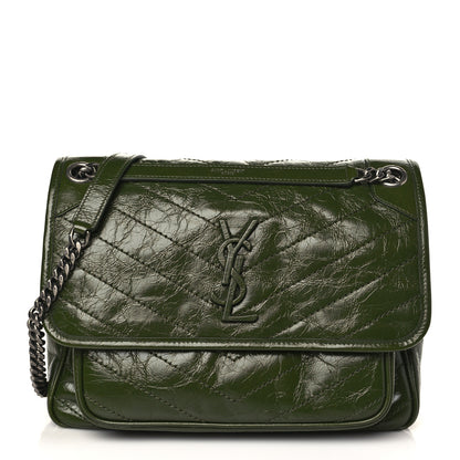 Saint Laurent Crinkled Calfskin Matelasse Monogram Medium Niki Chain Satchel Military Olive 1 of 8
