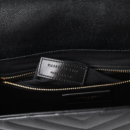 Saint Laurent Grain De Poudre Matelasse Chevron Large Monogram Satchel Black 9 of 11