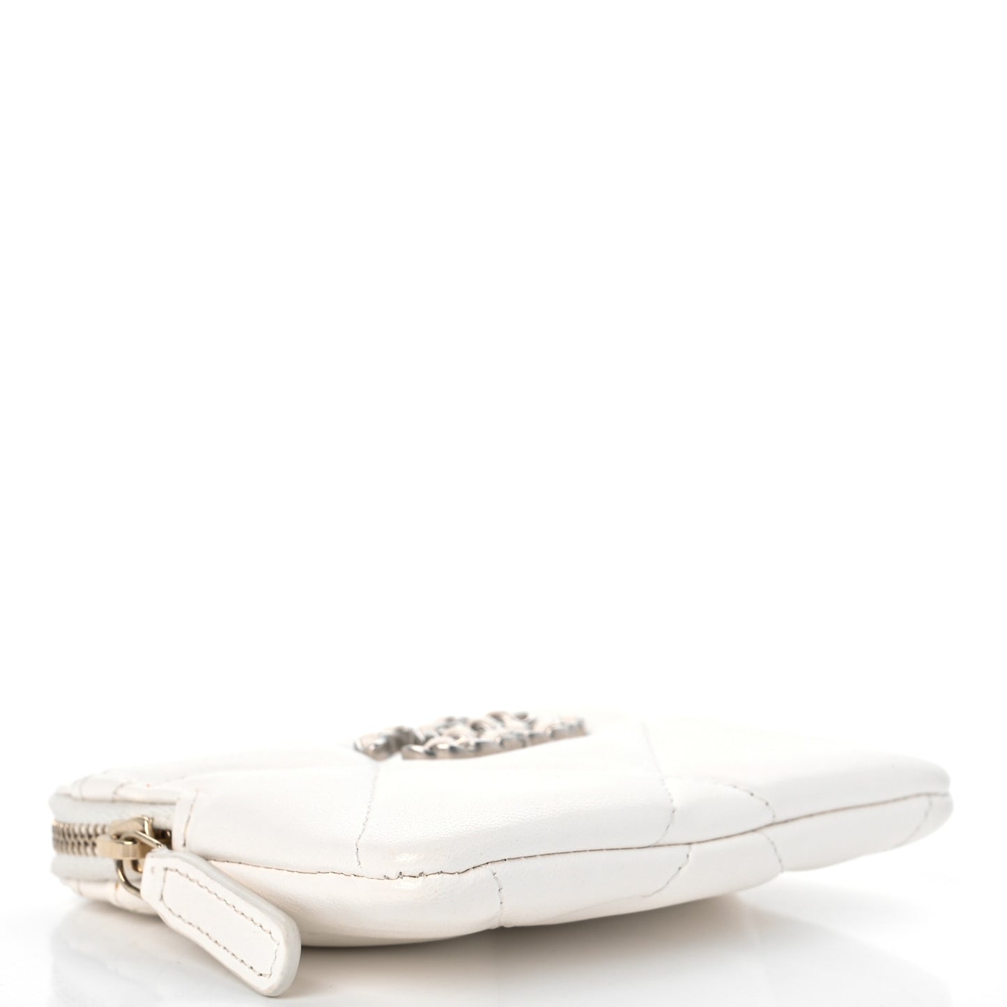 Lambskin Quilted Chanel 19 Zip Card Holder Wallet White