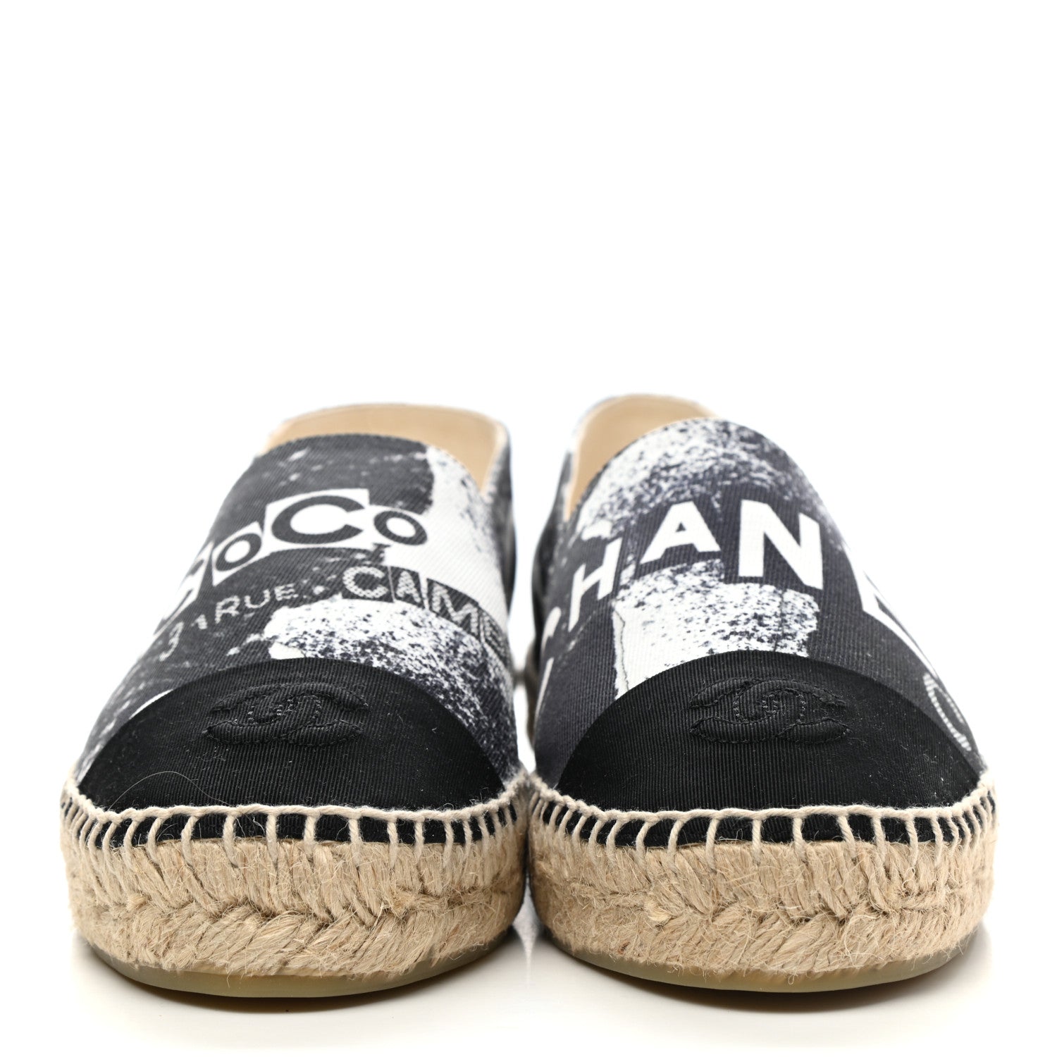 Chanel Fabric Grosgrain Printed Espadrilles 40 White Black 2 of 11