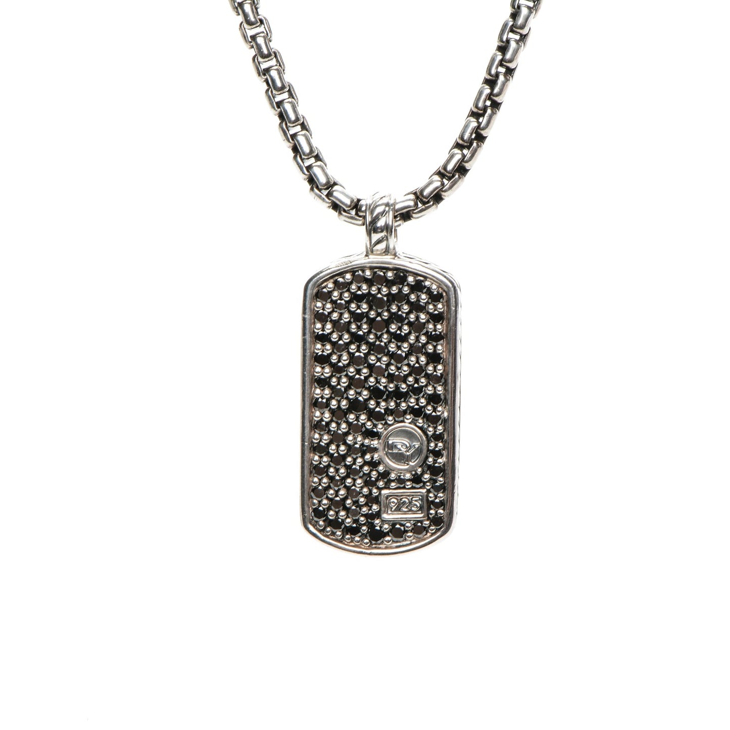 Sterling Silver Black Diamond Small Dog Tag Necklace