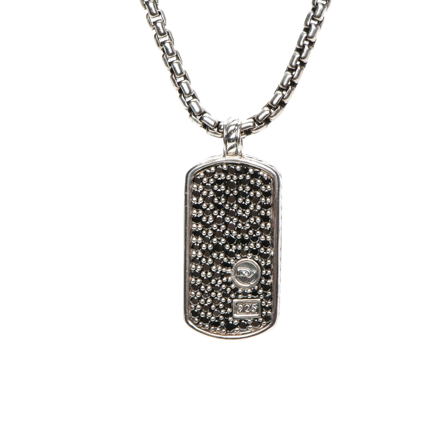 David Yurman Sterling Silver Black Diamond Small Dog Tag Necklace 3 of 6