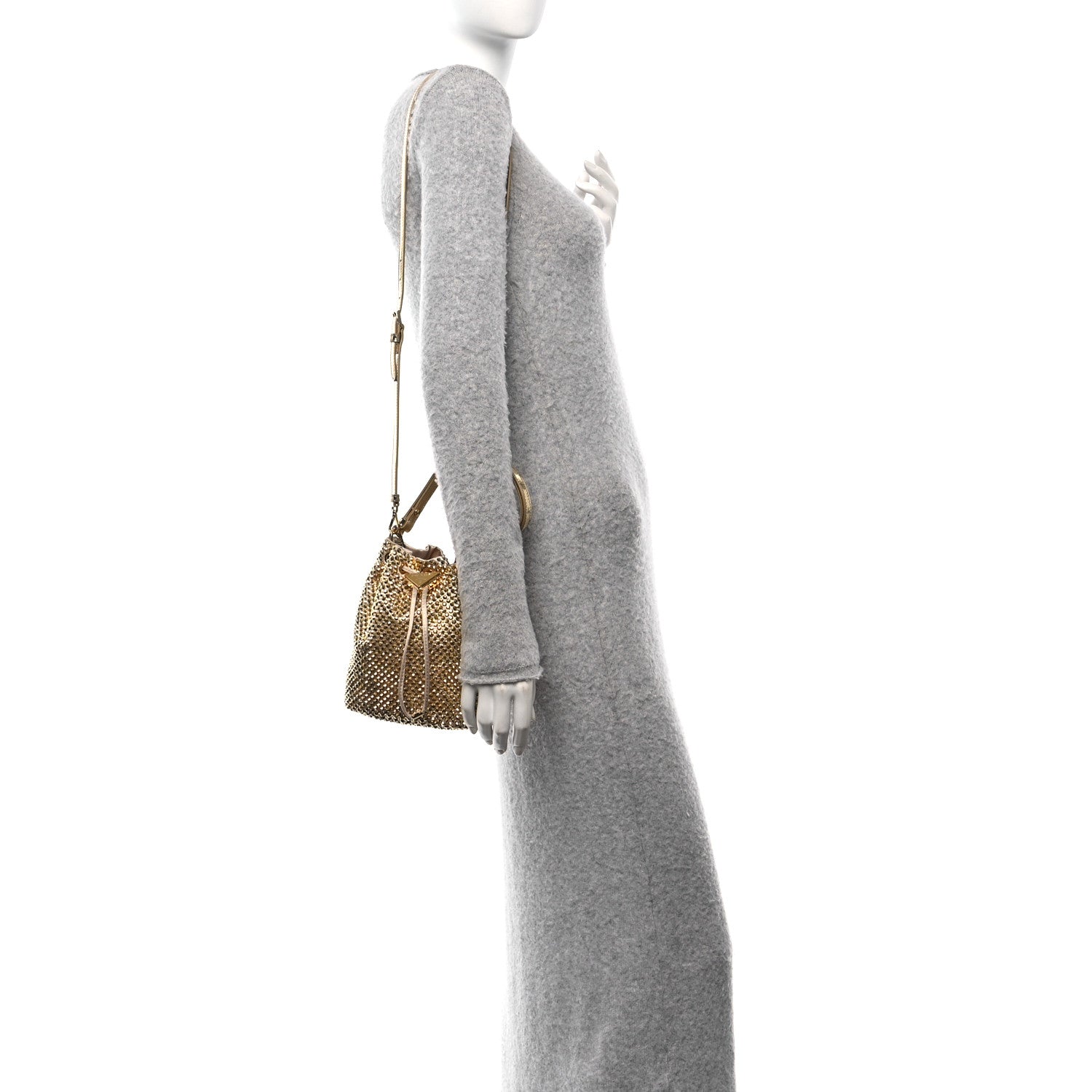 Prada Satin Crystal Metal Triangle Logo Mini Re-Edition 1978 Bucket Bag Platino 2 of 9