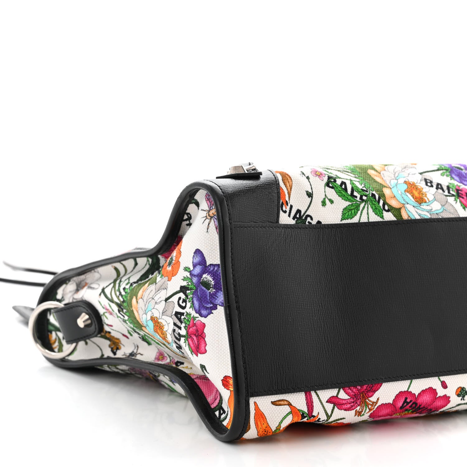 Balenciaga X GUCCI Canvas Azalea Calfskin Flora Logo Print Neo Classic Silver Hardware Medium City White Multicolor Black 10 of 11