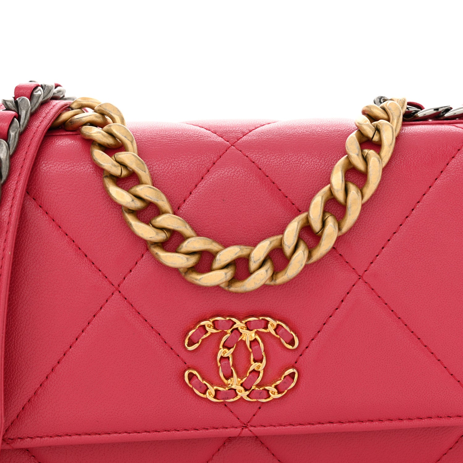 Chanel Lambskin Quilted Chanel 19 Wallet On Chain WOC Dark Pink 9 of 12