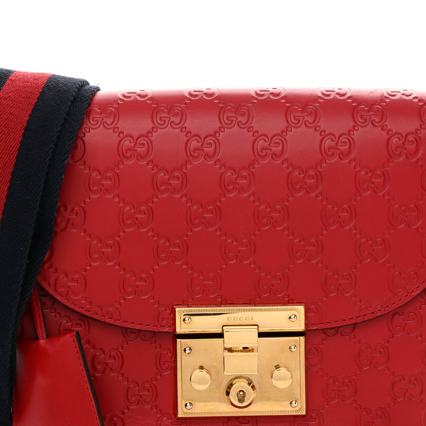 Guccissima Web Medium Padlock Messenger Shoulder Bag Hibiscus Red