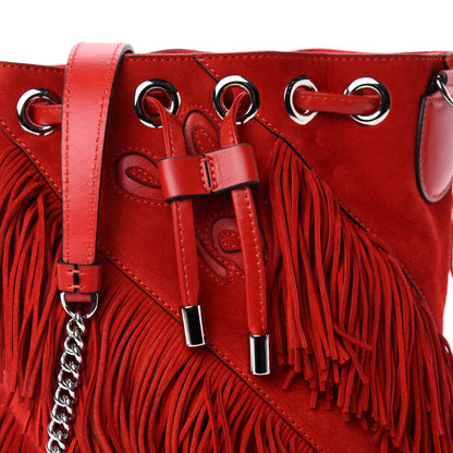 Christian Louboutin Suede Calfskin Fringe Marie Jane Bucket Red 9 of 10