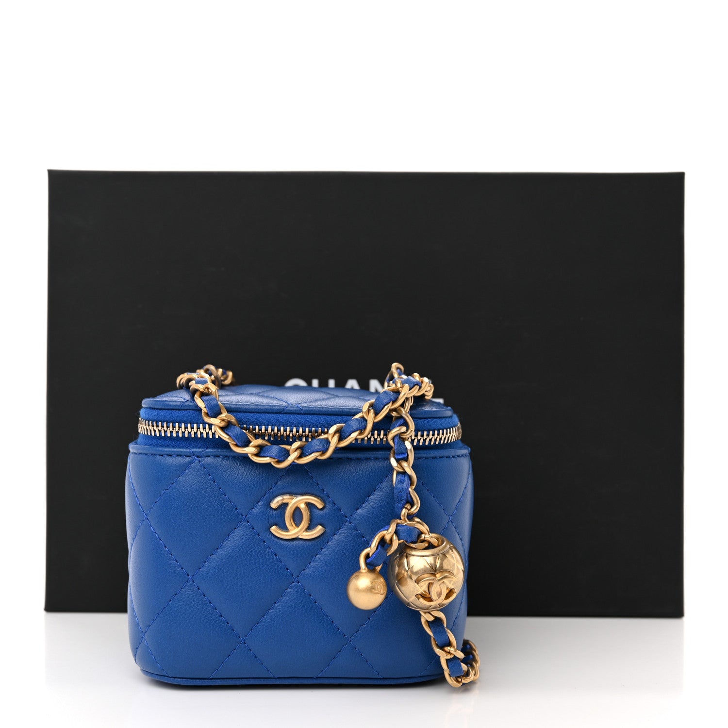Chanel Lambskin Quilted Pearl Crush Mini Vanity Case With Chain Blue 11 of 11