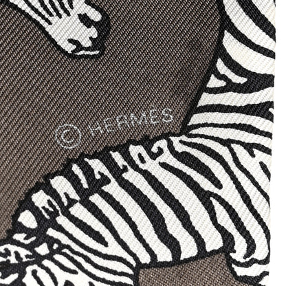 Hermes Silk Les Zebres Twilly Gris Taupe Black White 4 of 6