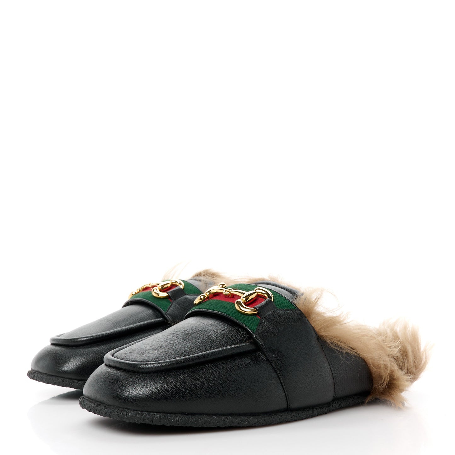 Calfskin Fur Mens Horsebit Slippers 10 Black