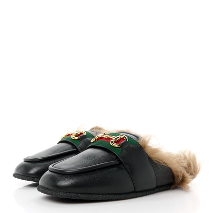 Gucci Calfskin Fur Mens Horsebit Slippers 10 Black 3 of 8