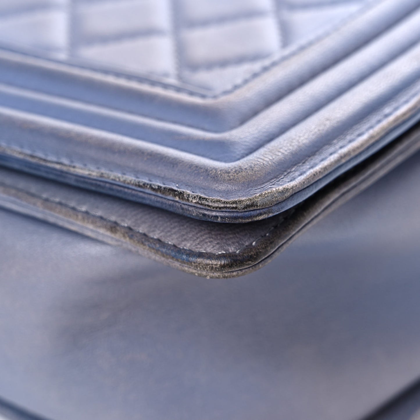 Lambskin Quilted Large Boy Flap Light Blue