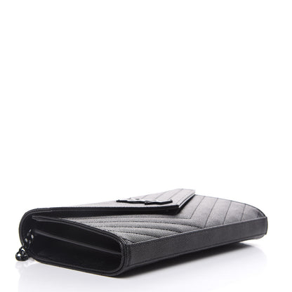 Saint Laurent Grain De Poudre Matelasse Chevron Monogram Chain Wallet Black 4 of 8