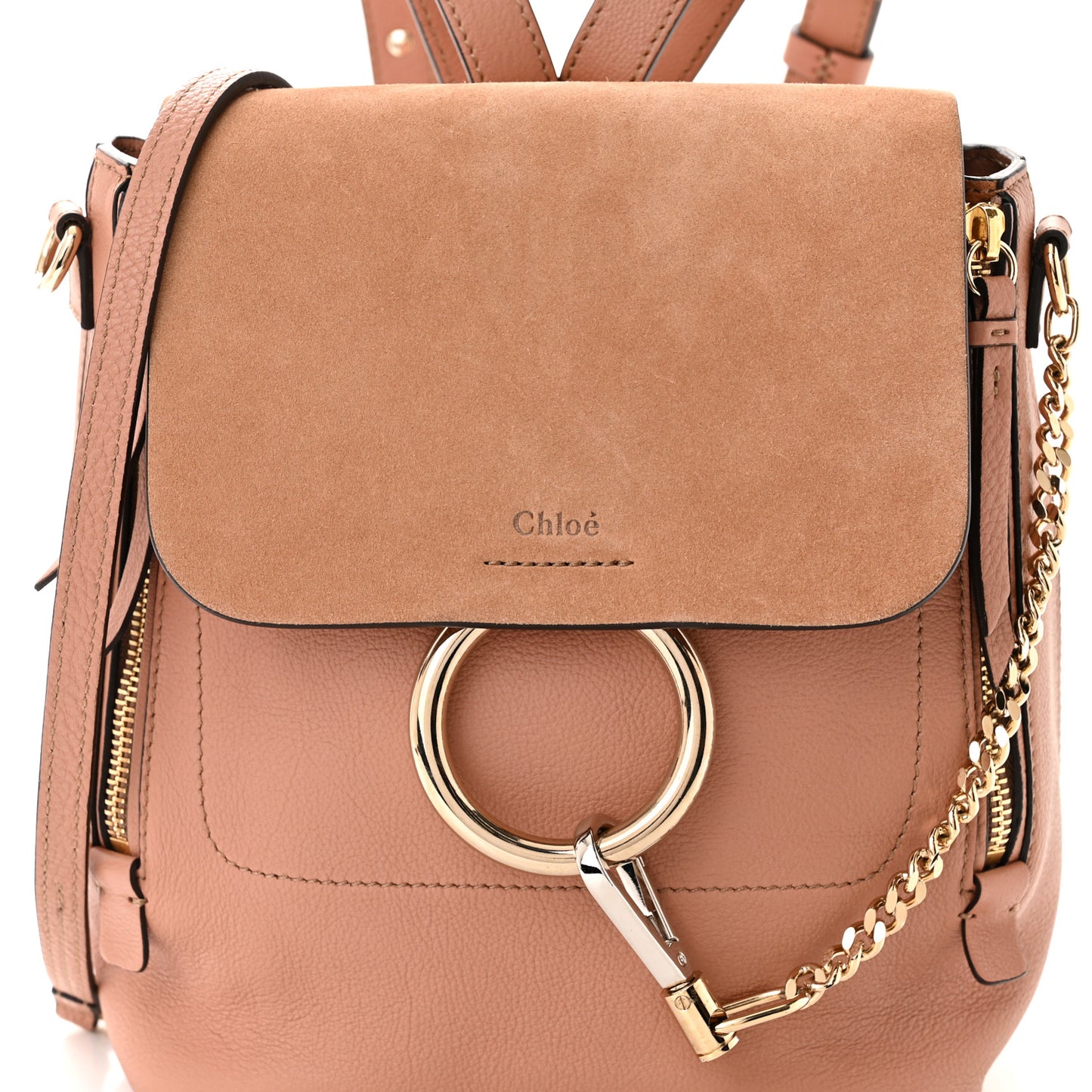 Suede Calfskin Small Faye Backpack Nougat