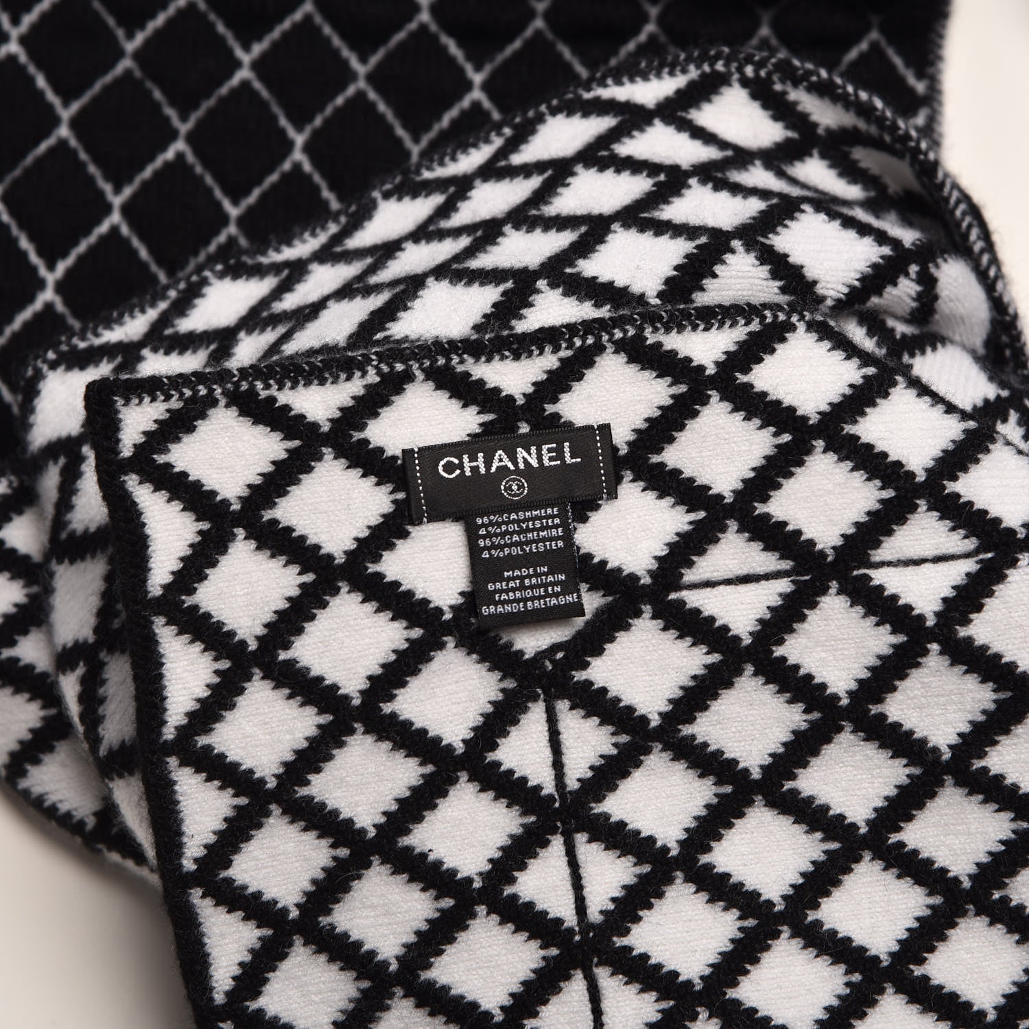 Chanel Cashmere CC Pocket Scarf Black White 5 of 5
