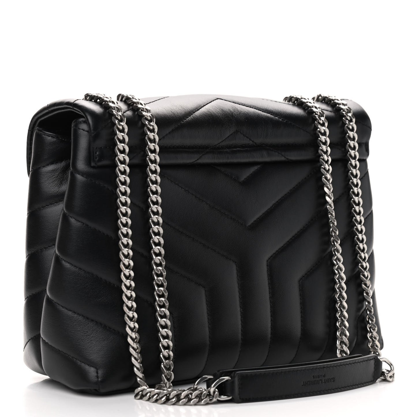 Calfskin Y Quilted Monogram Small Loulou Chain Satchel Black