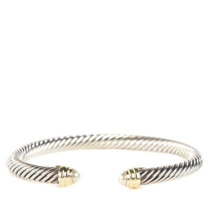 David Yurman Sterling Silver 14K Yellow Gold Pearl 5mm Cable Classics Bracelet 1 of 15