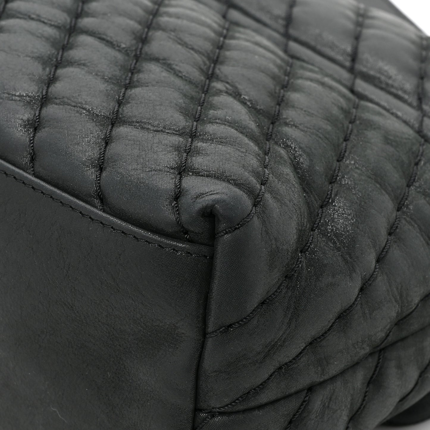 Iridescent Calfskin Surpique Chevron Large Flap Black