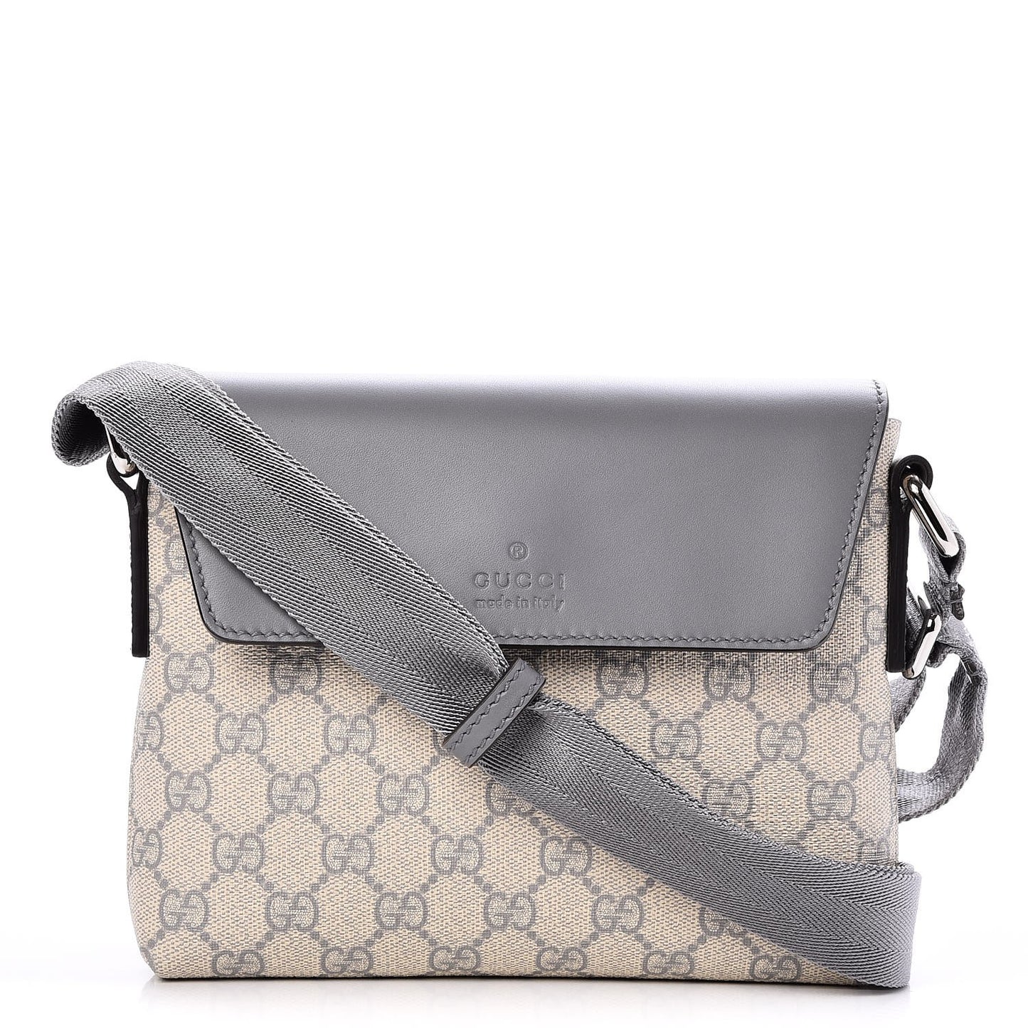 GG Supreme Monogram Selleria Calfskin Small Satchel Messenger Bag Ecru Grigio