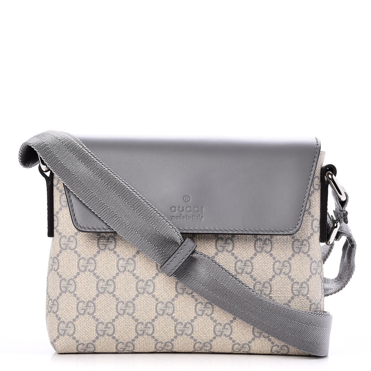 Gucci GG Supreme Monogram Selleria Calfskin Small Satchel Messenger Bag Ecru Grigio 1 of 7